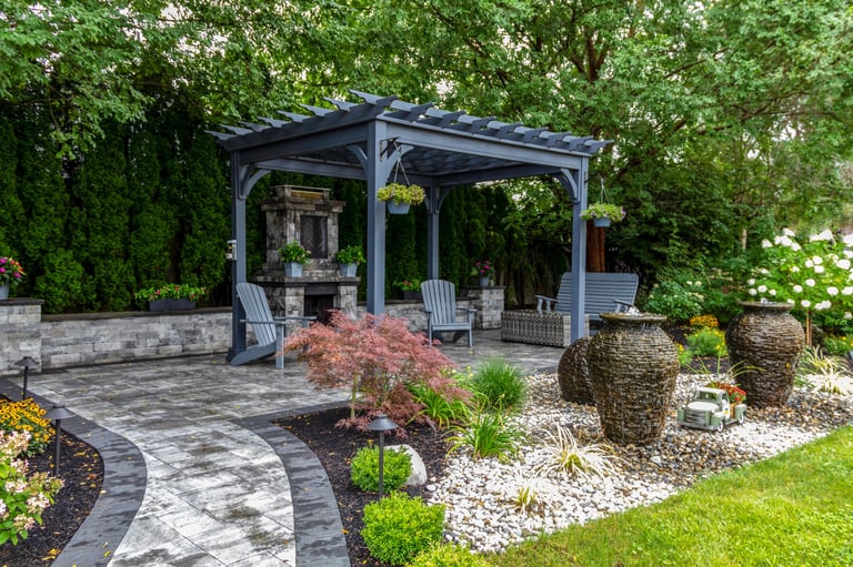 Luxury outdoor living space with pergola